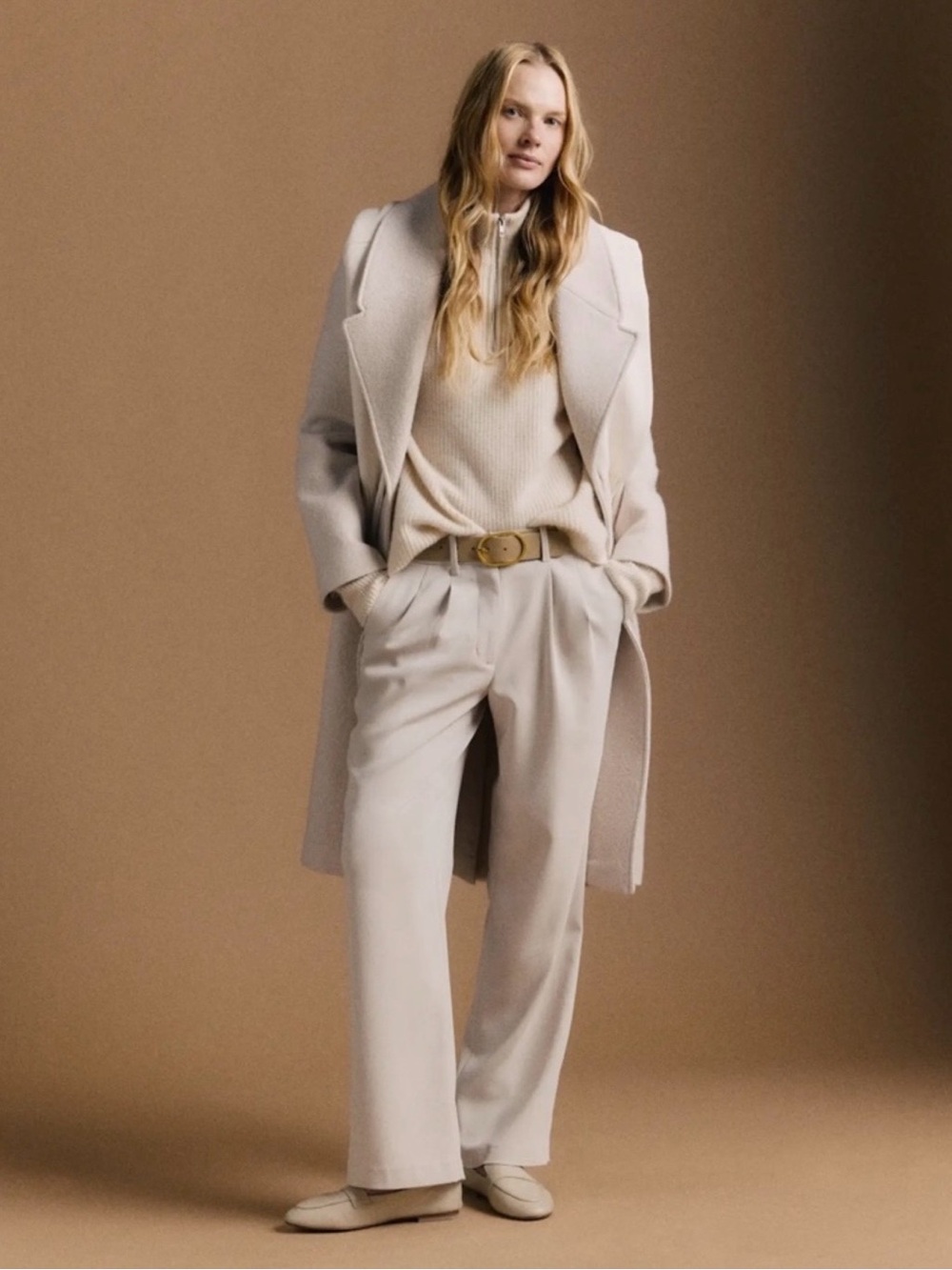 Quince | Stretch Crepe Pleated Wide-Leg Pant in Sand ~ US 12